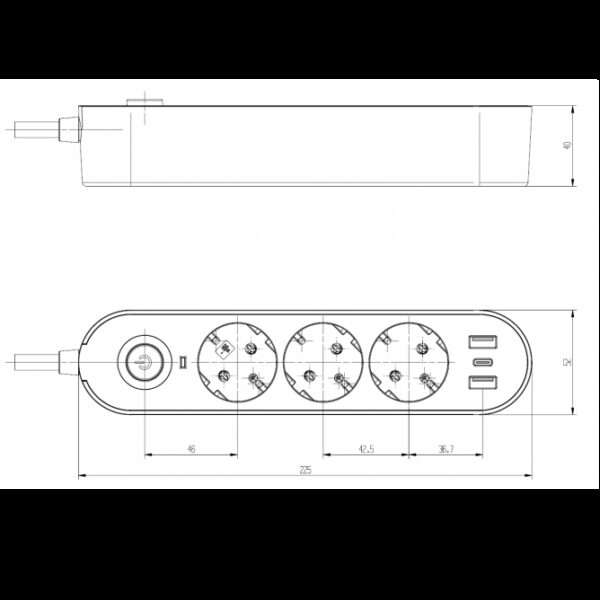 PRENOSNA PRIKLJUCNICA GS03KU 3/3met, 2 USB, TIP C