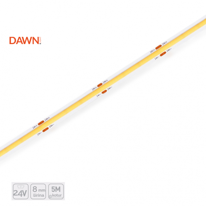 led-traka-hl-cob-ww-24v-ip20-5met-96wm-8mm DAWN LED TRAKA HL COB WW 24V IP20 (5met, 9.6W/m, 8mm) - Slika 1
