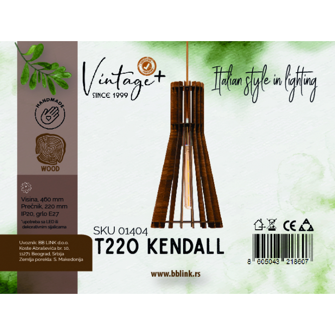 vintage-kendall-t220-visilica-sku-01404 VINTAGE KENDALL T220 VISILICA 1*E27 (O 220 mm, h-460 mm) - SKU01404 - Slika 1